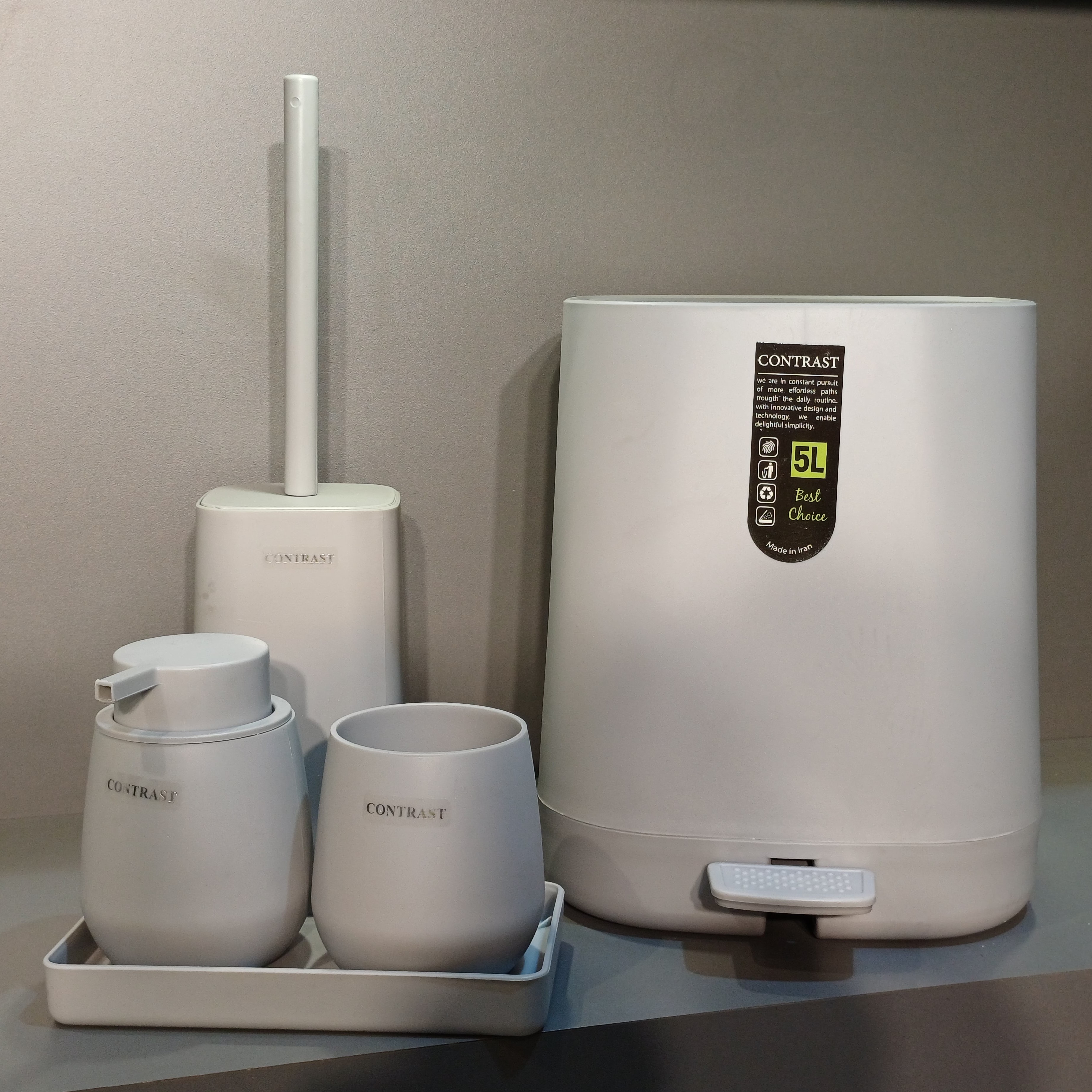 ست سرویس بهداشتی 5 پارچه کنتراست مدل میامی طوسی روشن