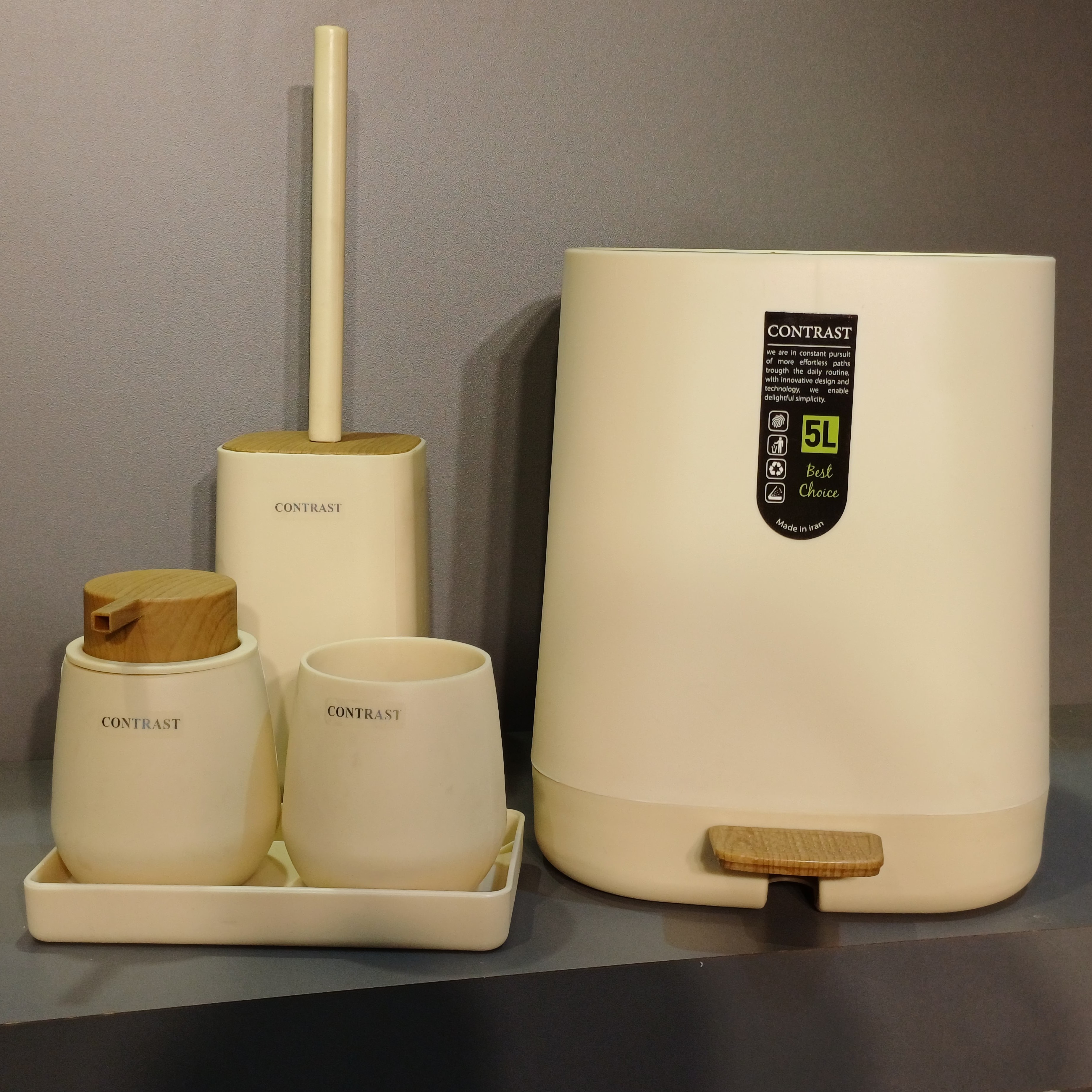 ست سرویس بهداشتی 5 پارچه کنتراست مدل میامی وانیل چوب