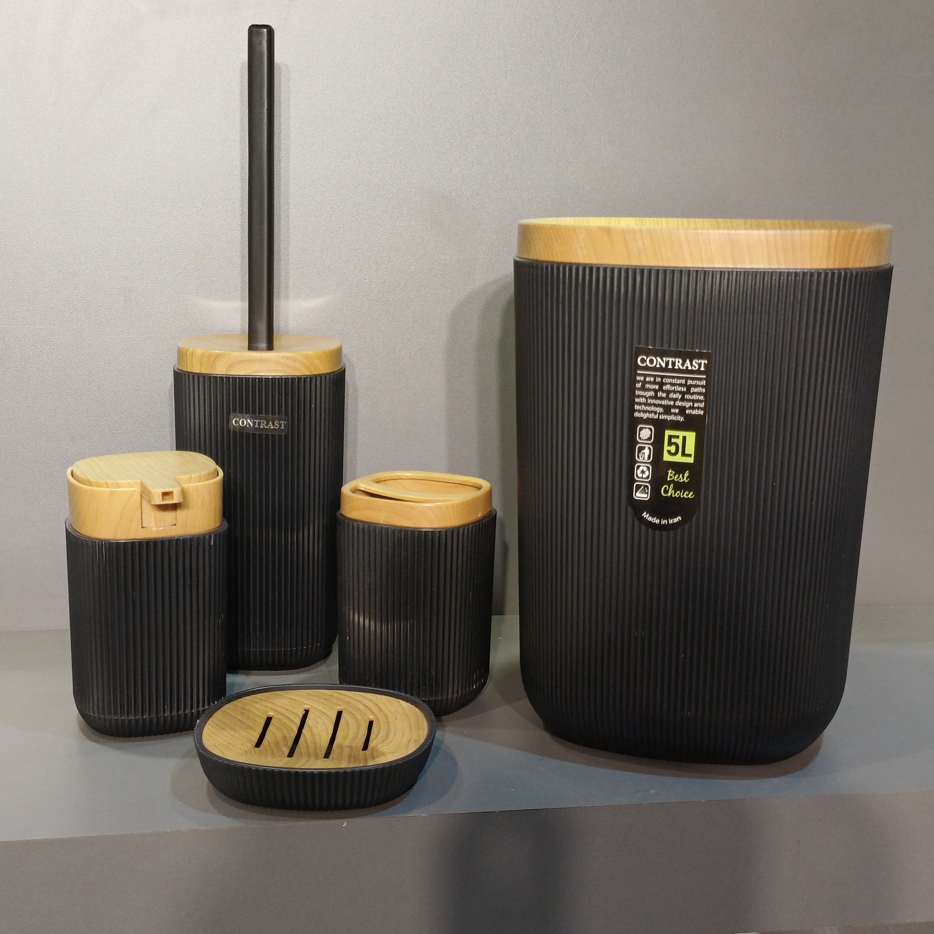 ست سرویس بهداشتی 5 پارچه کنتراست مدل روما مشکی چوب