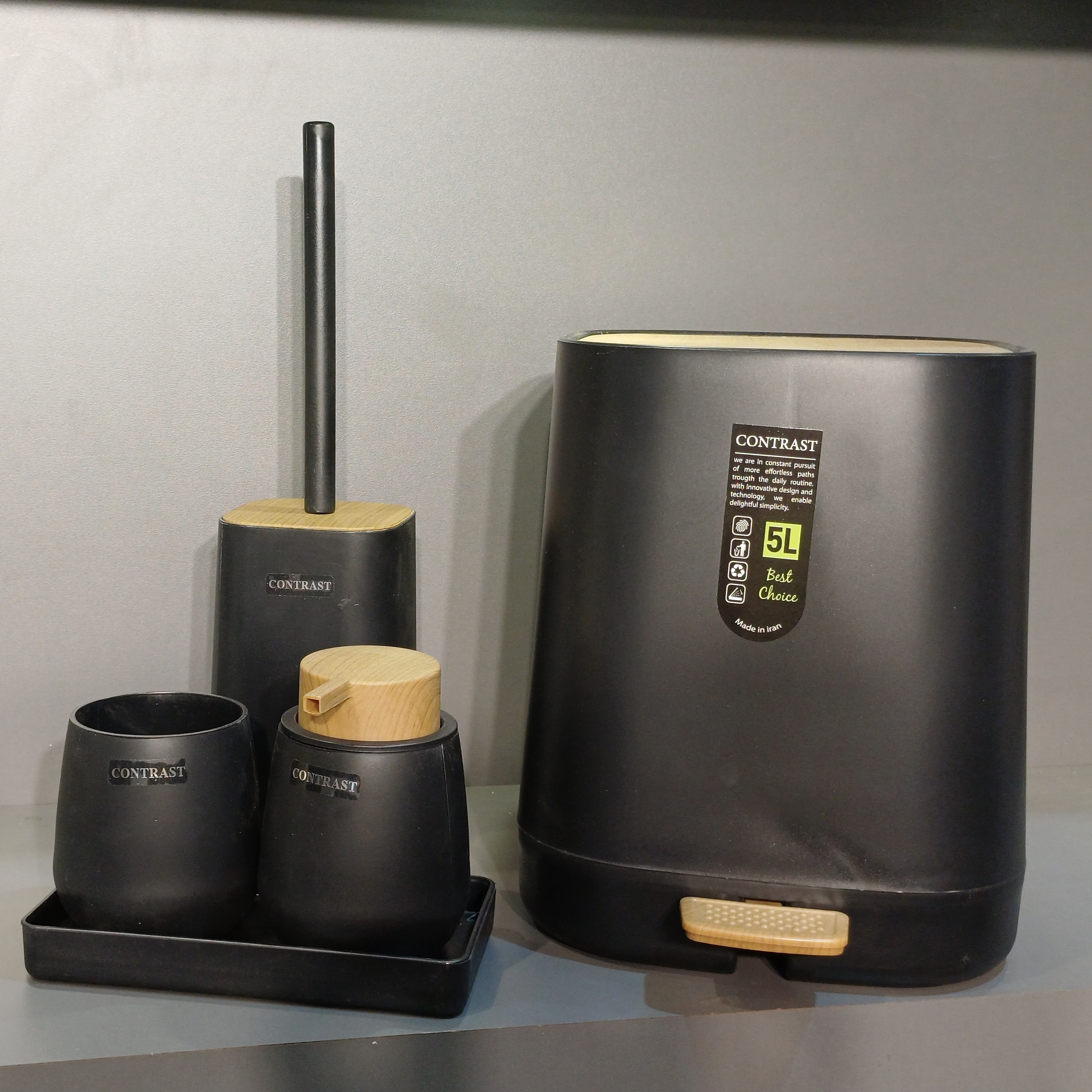 ست سرویس بهداشتی 5 پارچه کنتراست مدل میامی مشکی چوب